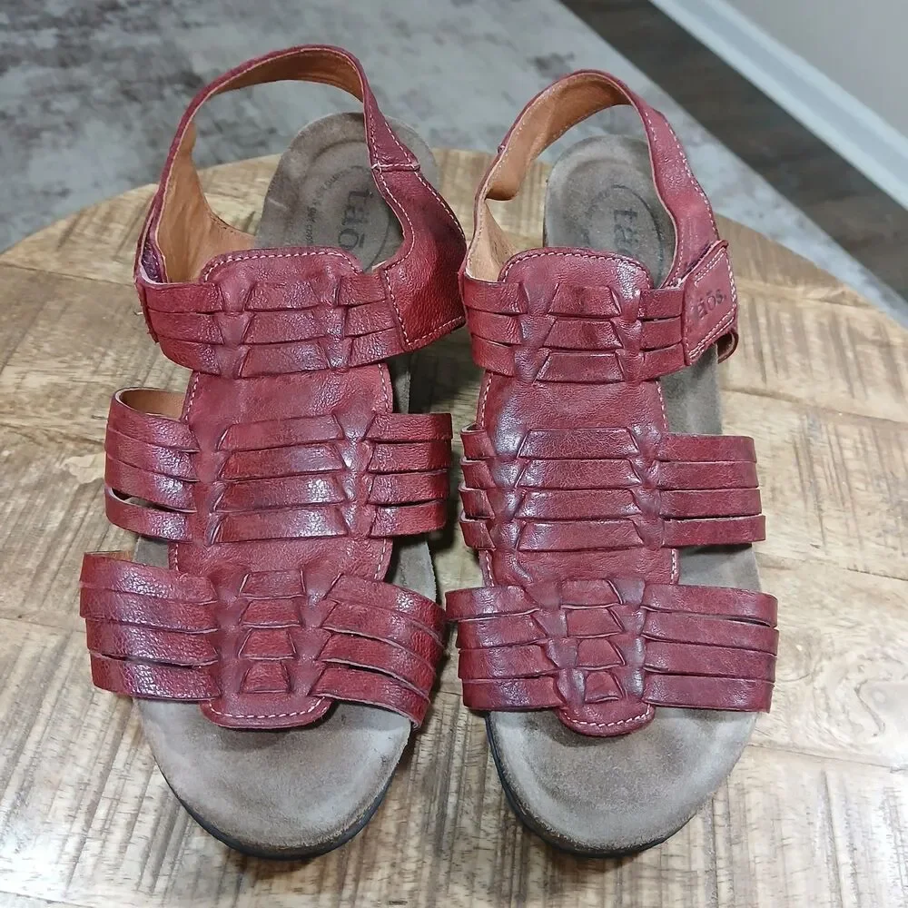 Taos Red Leather Woven Wedge Sandals Huarache Strappy Comfort Shoes EU 39 US 8 - Picture 12 of 16